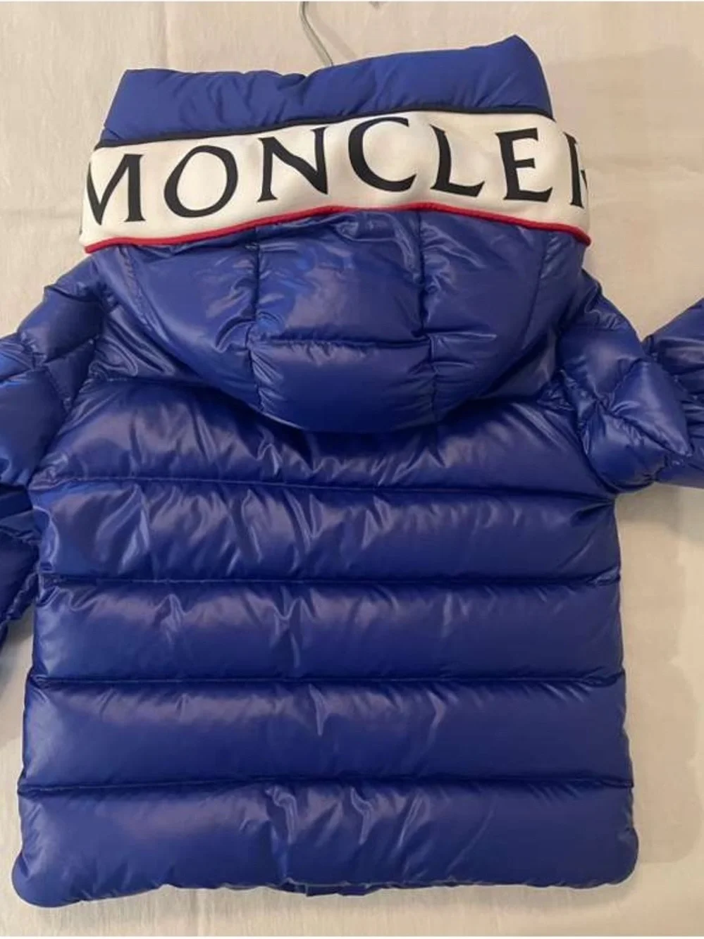 Moncler Kids Blue Puffer Jacket with White Logo Trim